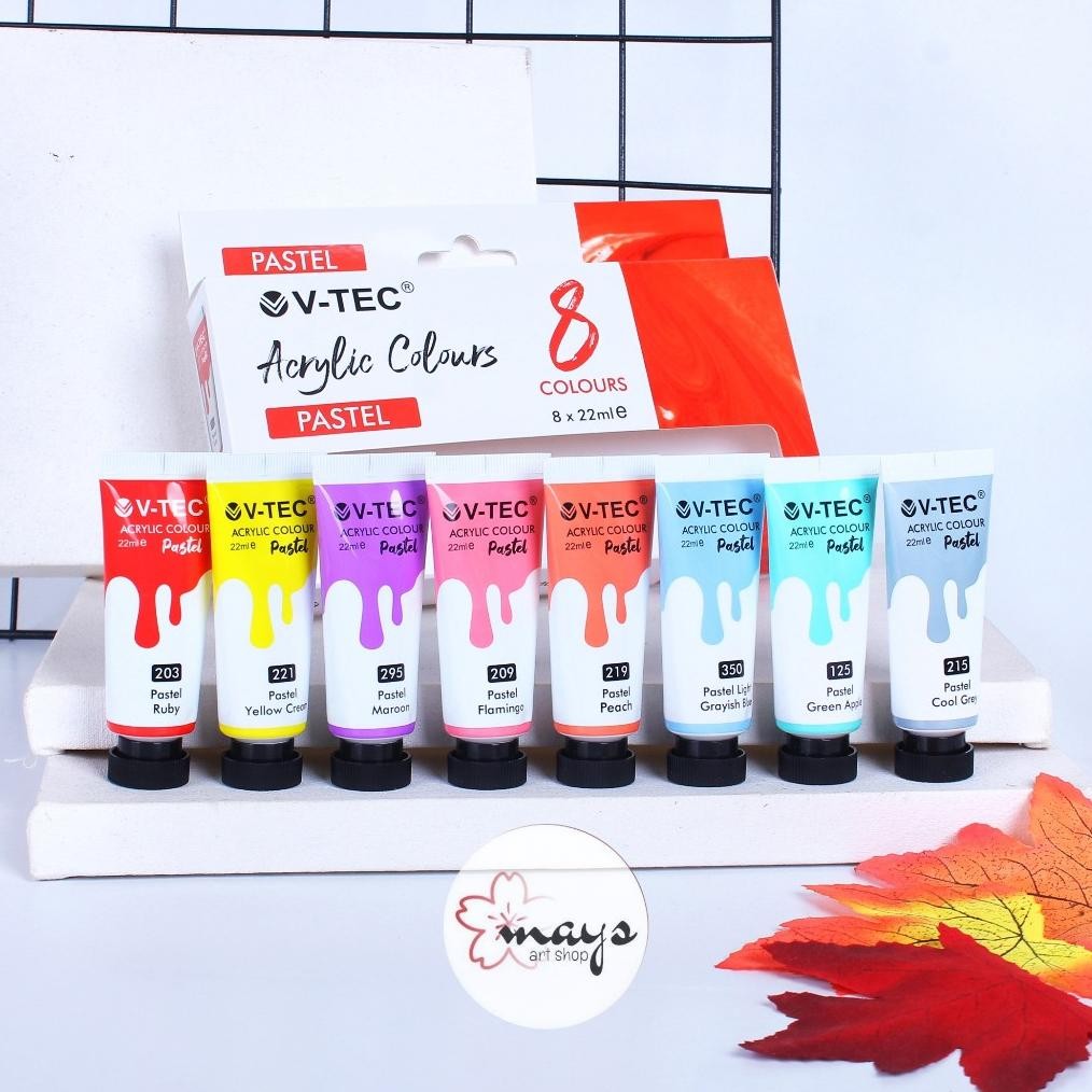 

Cat Akrilik Pastel Color Paint 8 Warna x 22 ml V-TEC - Acrylic Paint Set 8 Pcs Metallic Fluorescent