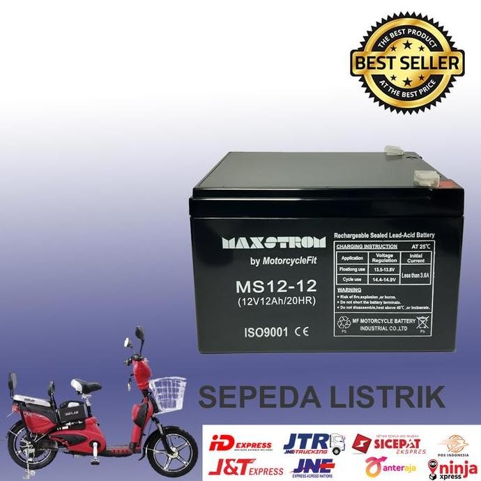 Aki Sepeda Listrik Selis M-Hornet 12V 12Ah Aki Vrla Maxstrom 6-Dzf-12
