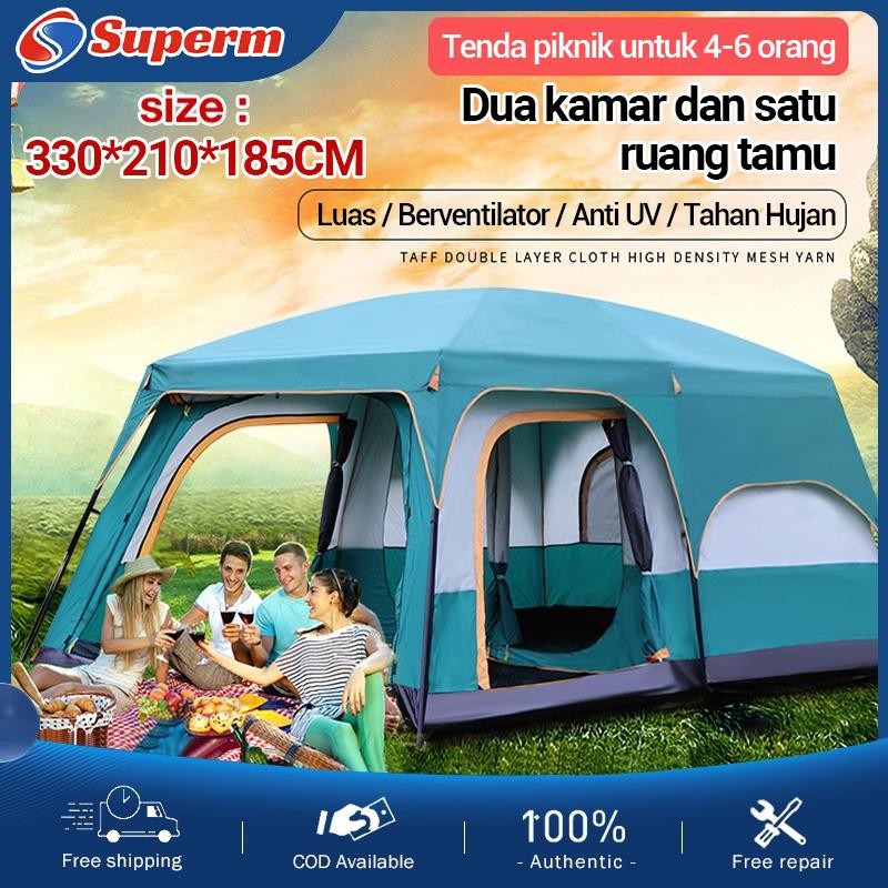 tenda camping 4-6 orang/Tenda berkemah tahan air luar ruangan/tenda keluarga