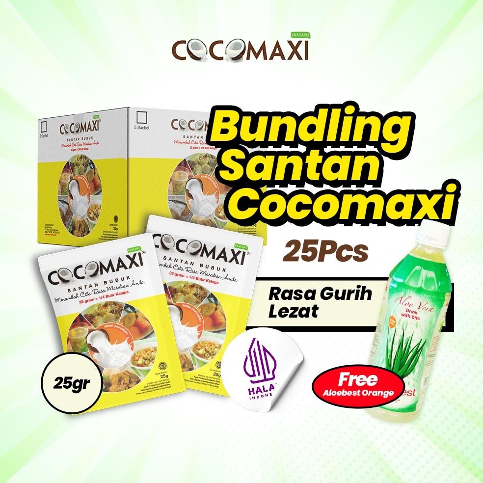 

Cocomaxi Santan Kelapa Bubuk Gurih Alami 25 Gr - Isi 25 Sachet Free 1 Sachet Aloebest Orange 500 Ml