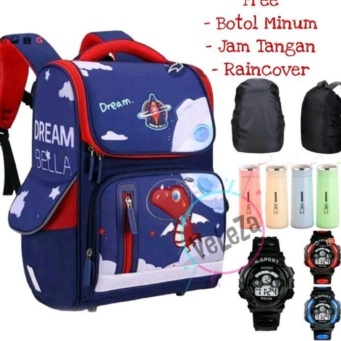 

Terjangkau Tas Ransel Sekolah Anak Laki Laki Dino Free Jam Tangan Botol Minum Raincover Tas Ransel