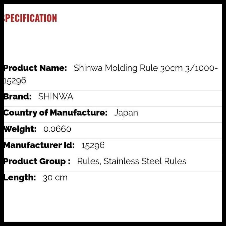 

TERBARU SHINWA MOLDING RULE 30CM 3/1000-15296 !!!!!!