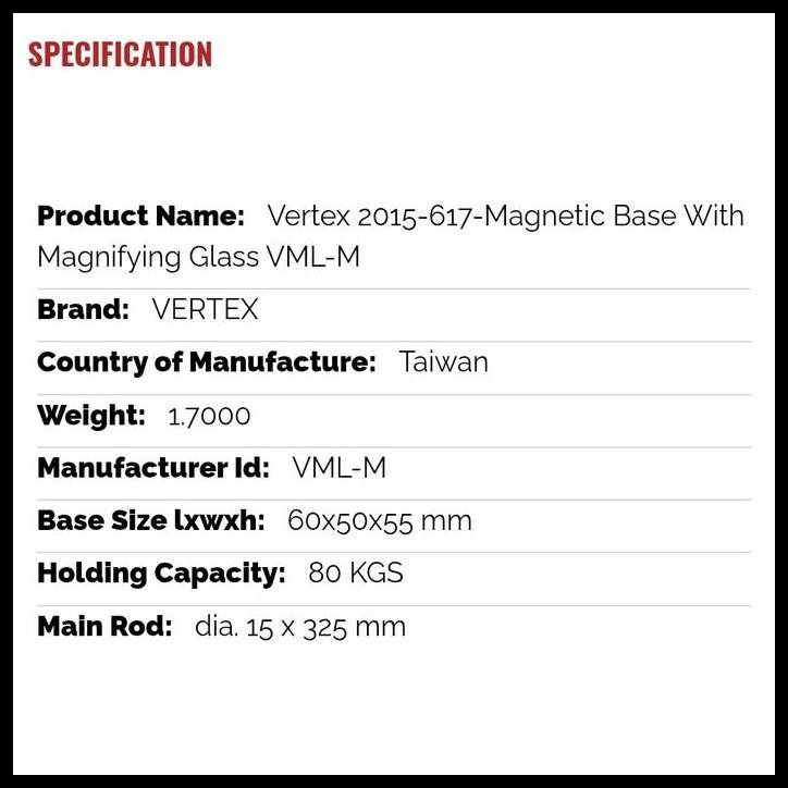 GRATIS ONGKIR VERTEX 2015-617-MAGNETIC BASE WITH MAGNIFYING GLASS VML-M