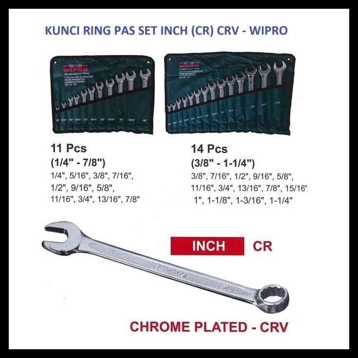 TERBARU KUNCI RING PAS (CR) CRV INCH (3/8" - 1-1/4") SET 14 PCS - WIPRO 