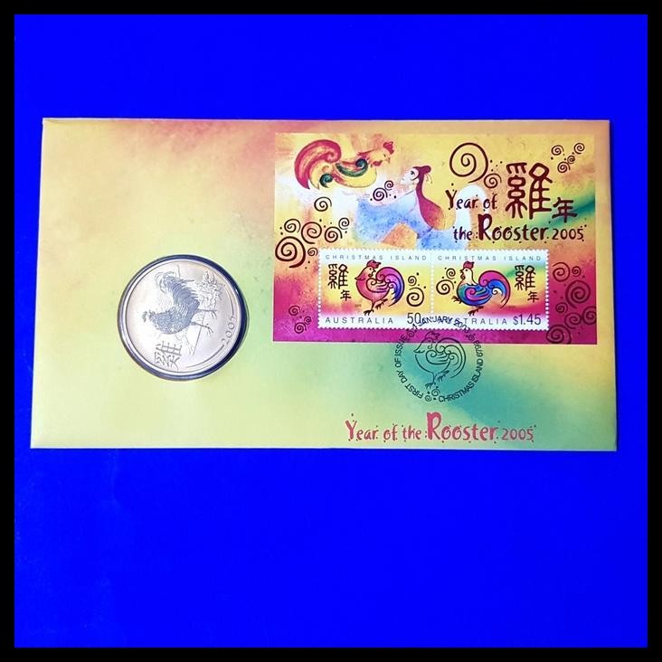

TERBARU PRANGKO AUSTRALIA. FDC SS DENGAN MEDALI YEAR OF THE ROOSTER 2005 !!!!!!