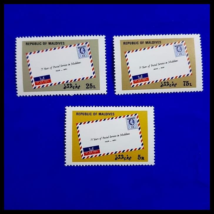 

TERMURAH PRANGKO STAMP ON STAMP POSTAL SERVICE DARI MALDIVES. SET (3V) MNH !!