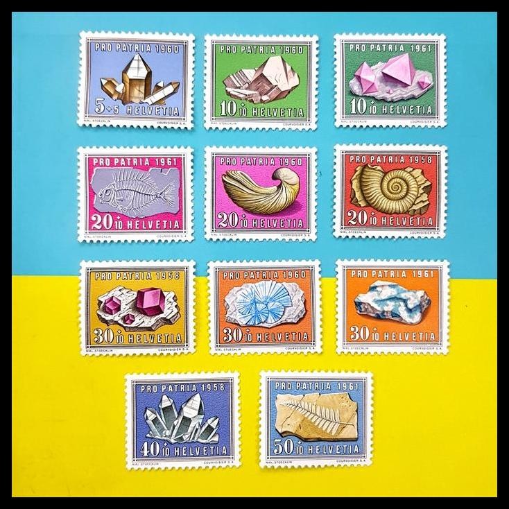 

HOT DEAL PRANGKO HELVETIA/SWISS. FOSSILS & MINERALS (11V). MNH !!!!!