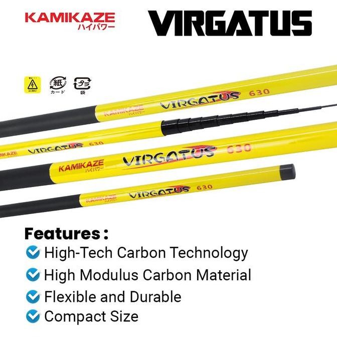 Kamikaze Joran Tegek Virgatus 240Cm - 720Cm Carbon Ruas Pendek Cocok Untuk Di Sungai Dan Muara