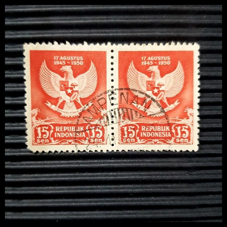 

DISKON PRANGKO INDONESIA. GARUDA PANCASILA. 15 SEN, PAIR CAP POS AMPENAN !!!