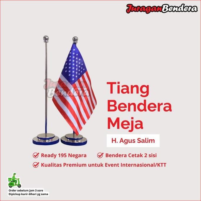 

~^~^~^] Tiang Bendera Meja H. Agus Salim - Besi Stainless Steel Anti Karat Premium Ready Semua Negara