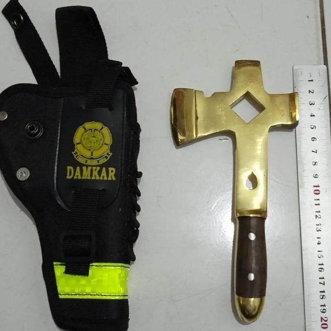 KAPAK DAMKAR KUNINGAN 20 CM PLUS SARUNG KAPAK SAKU PEMADAM KEBAKARAN