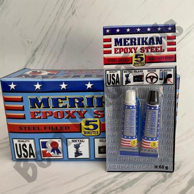Lem Besi Epoxy 68g MERIKAN 12 PCS Lem 5 Menit Kuat untuk Logam & Mesin