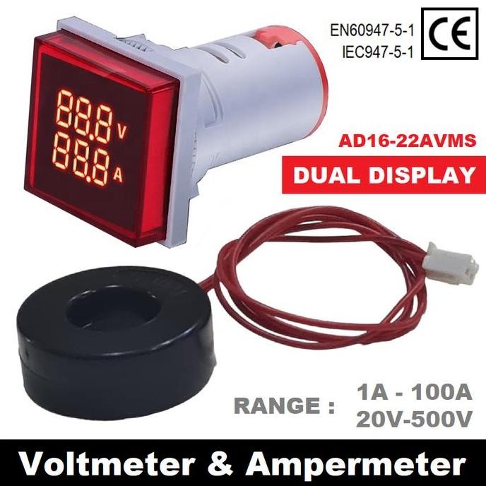 Dual Volt Amper Am Meter Panel Listrik Pilot Lamp Digital Voltmeter Ac