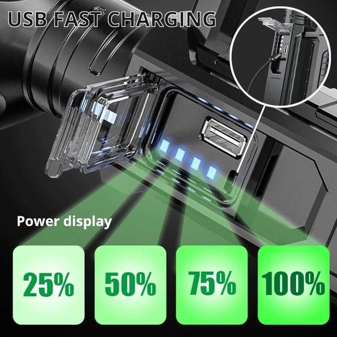 Senter Led P70 Super Terang / Senter Multifungsi Searchlight Powerbank