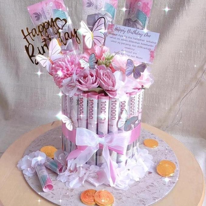 

Money Cake | Cake | kue ulang tahun | Rangka buket uang | Bunga uang
