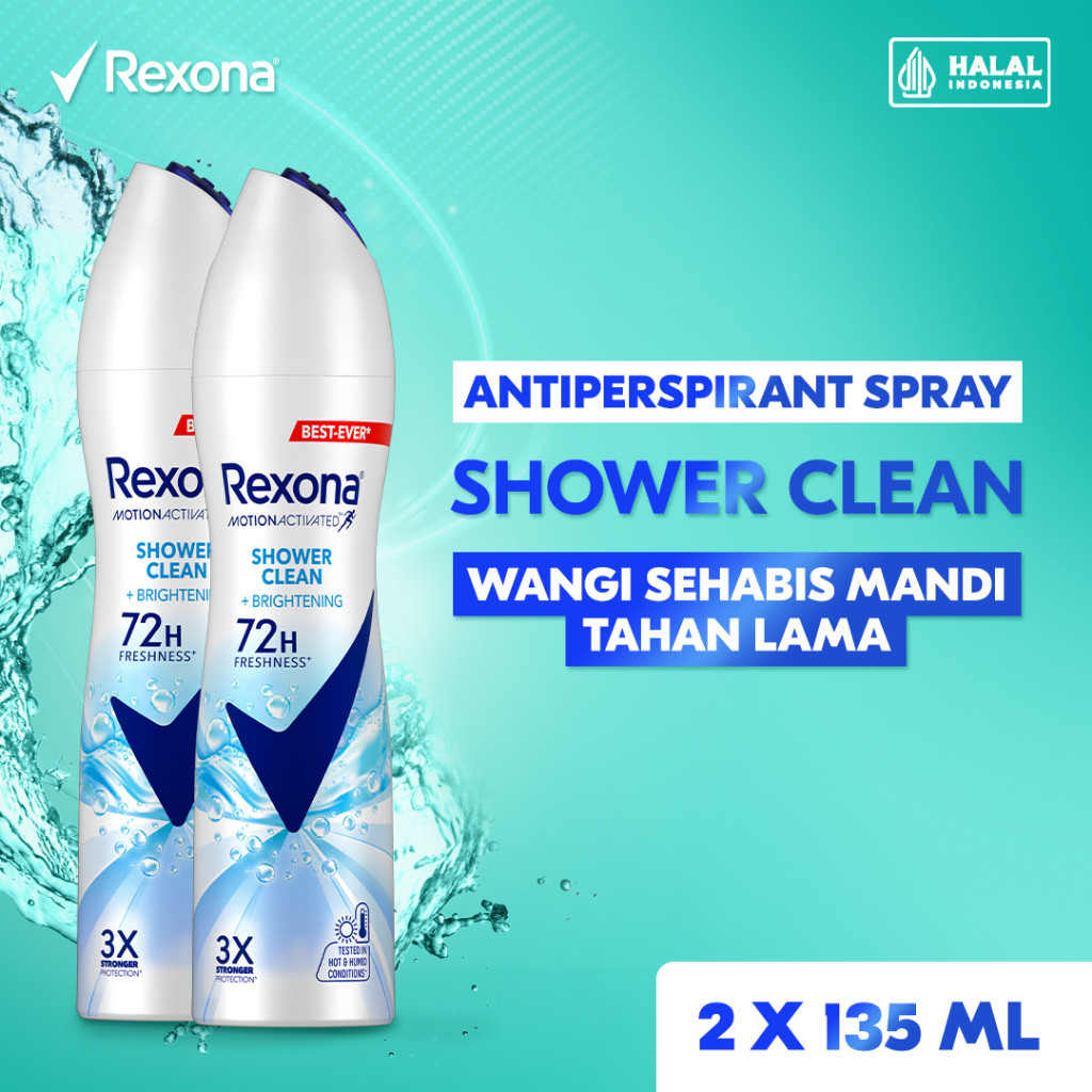 Rexona Antiperspirant DEODORANT SPRAY Shower Clean 135ml - Twinpack (2 x 135ml)