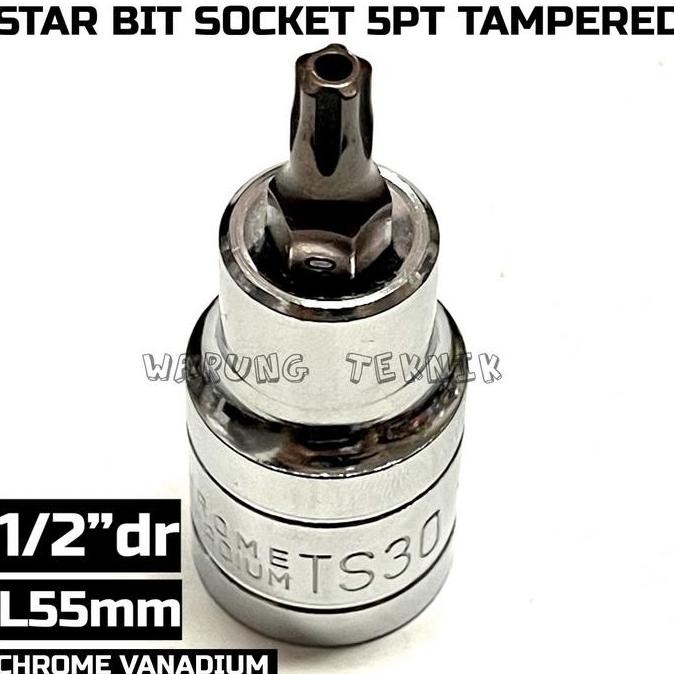 ready  1/2"DR STAR BIT SOCKET L55mm 5PT TAMPERED Kunci Sok Bintang 5 Lobang