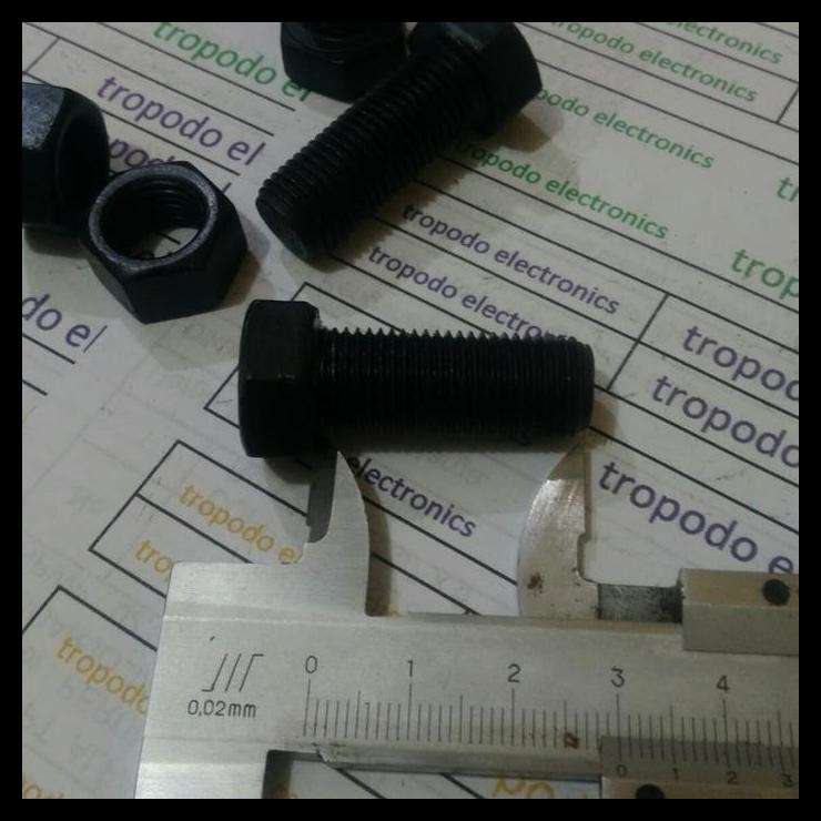 TERMURAH BAUT HEXA + MUR M12X30 DRAT HALUS BAJA WARNA HITAM