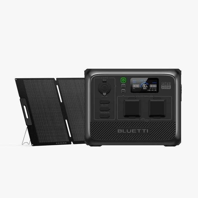 BLUETTI AC60 POWER STATION / 600W 403WH, PORTABLE INVERTER + PANEL SURYA MP200 200WATT ORIGINAL DAN 
