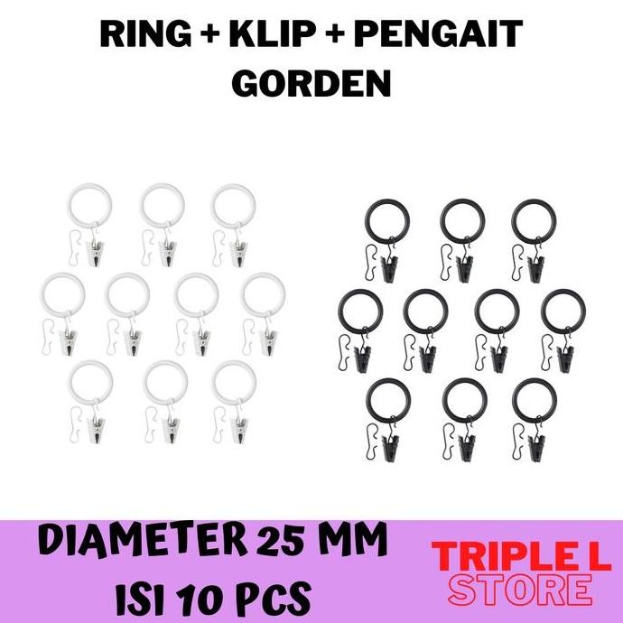Gelang Klip Pengait Ring Horden Vitrase Warna Putih Hitam 25mm Isi 10 pcs