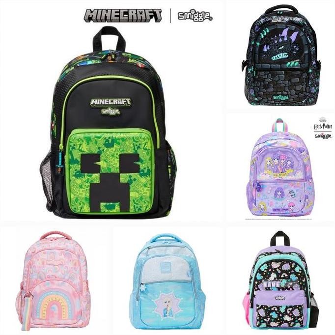 BEBAS ONGKIR - Tas Ransel Sekolah Smiggle Minecraft, Frozen, Unicorn, Rainbow, Dino