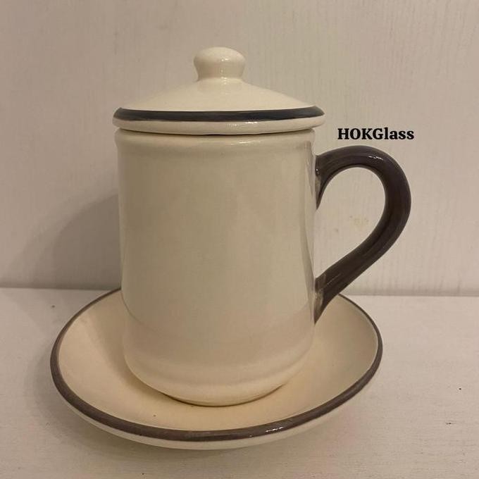 SET MUG KERAMIK SAFIRA GELAS + TUTUP + TATAKAN ELEGAN MOTIF KEKINIAN