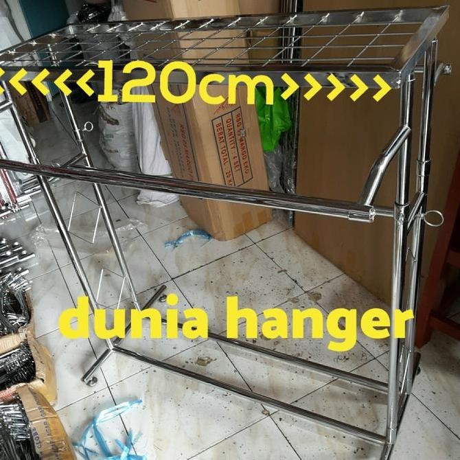 GAWANG BAJU 2 SISI PANJANG 120CM + TATAKAN RAM 40CM GANTUNGAN BAJU SERBAGUNA
