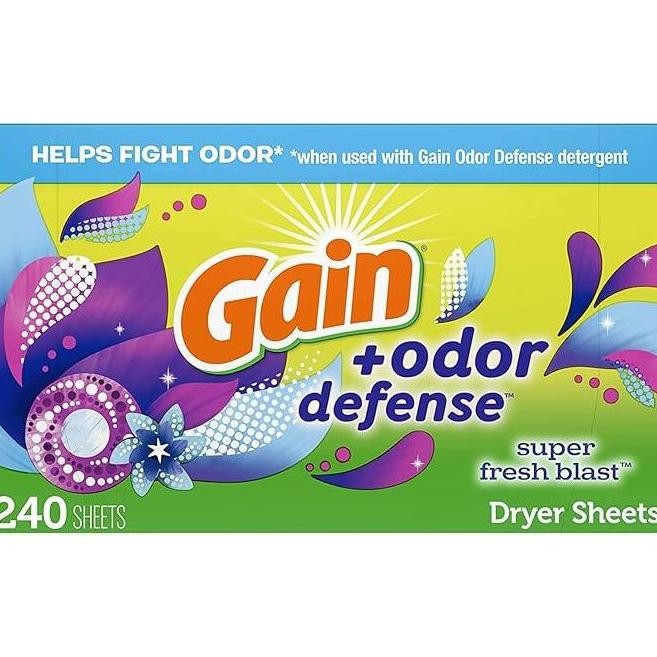 

Gain + Odor Defense Dryer Sheets, Super Fresh Blast Scent Fabric Softener Sheets, 240 sheets