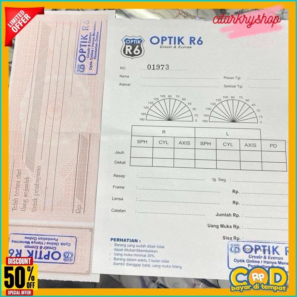 

Nota Optik | Bon Kacamata| Kwitansi Pembelian Kacamata Diskon