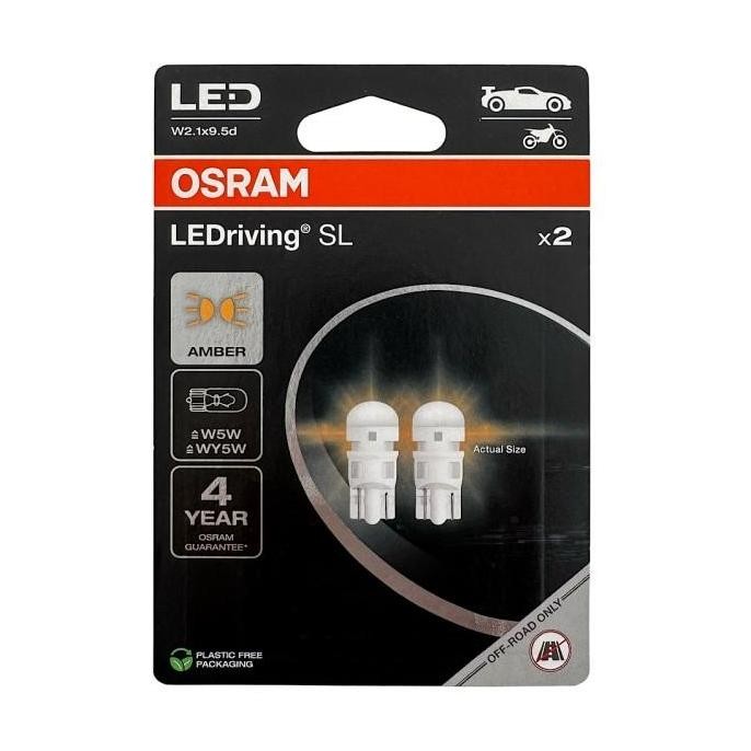 Osram LED T10 W5W Kuning Amber Lampu Senja, Plat Nomor, Plafon 2827DYP
