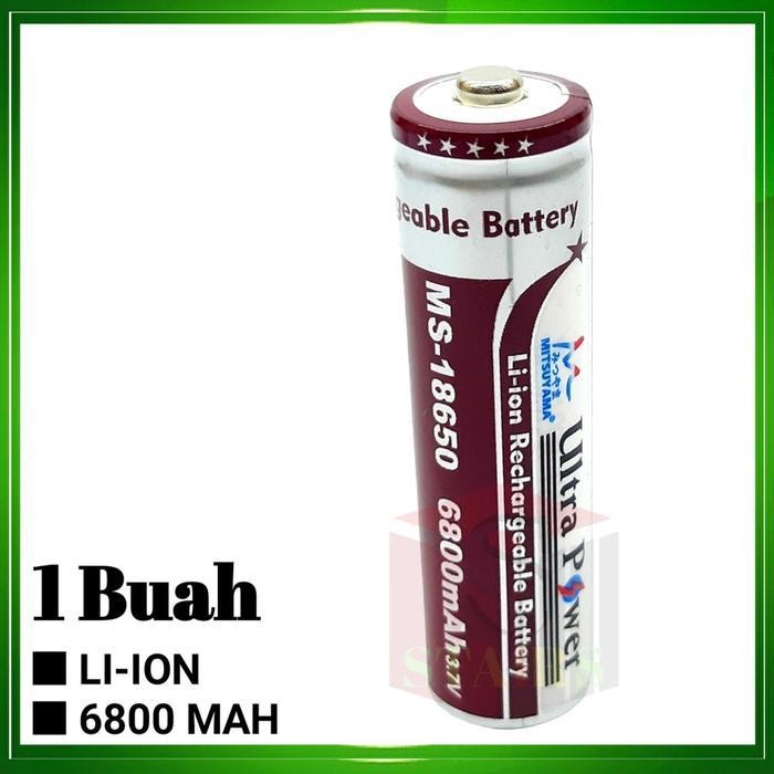 Baterai Batere Battery 18650 Mitsuyama Ms-18650 6800 Mah 3.7V Baterai Senter Kepala Baterai Senter S