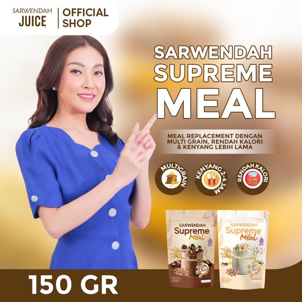 

FM Sarwendah Juice (Supreme Meal 150gr) Sarwendah Supreme Meal Vanila / Cokelat 1 Pouch 150gr