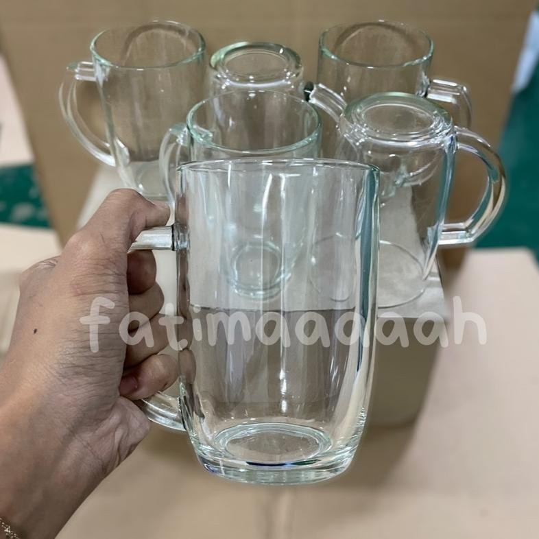 Kim Glass - Gelas Gagang Kaca Gelas Air Minum 420 Ml M1551 Gelas Teh Gendut @6 Pcs New