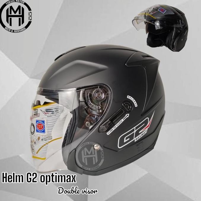 Helm G2 Optimax Solid Hitam Doff|Half Face Doubel Visor|Helm Sni Terbatas