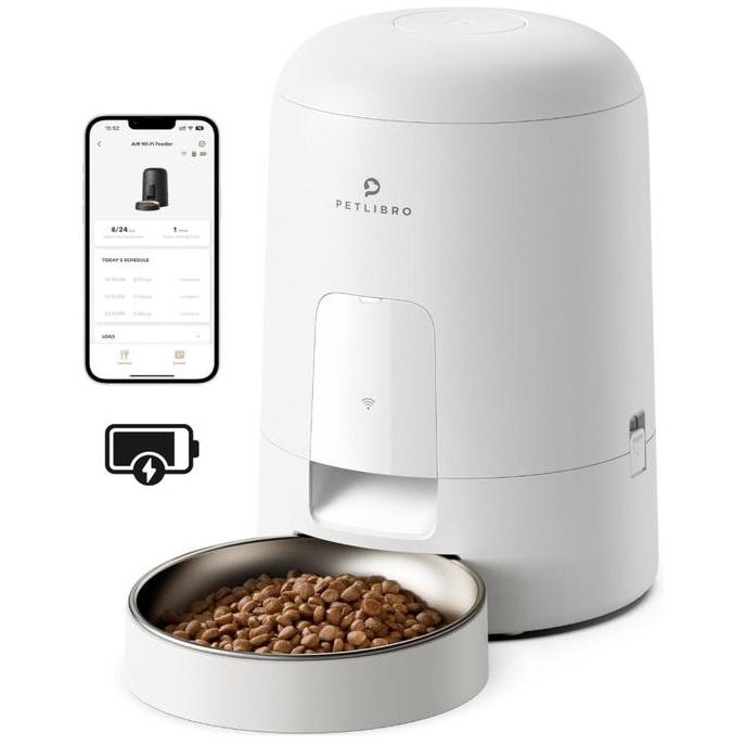 

PETLIBRO Automatic Cat Feeder, Wi-Fi Rechargeable Cat Food Dispenser Battery-Operated with 30-Day Life