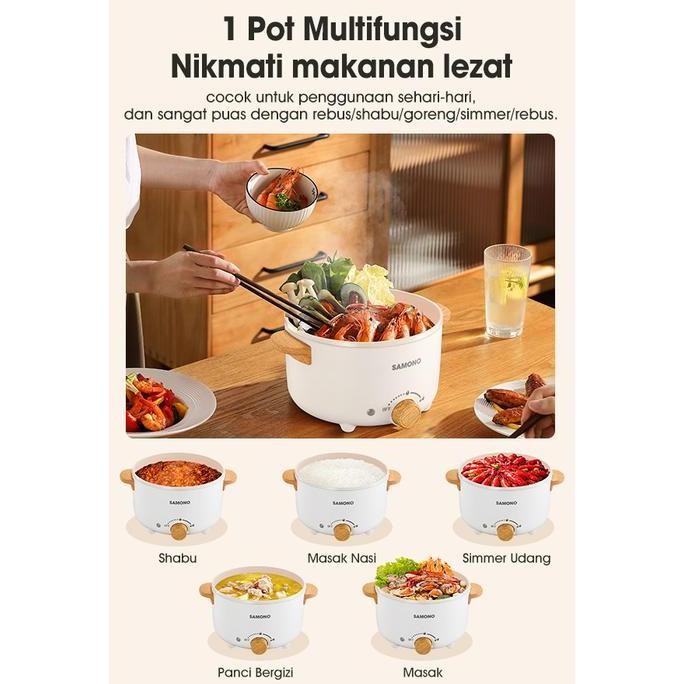 Terlaris Panci Listrik Samono 4 Liter Teflon Keramik Kukusan Penanak Nasi Stainless Multi Fungsi Ric