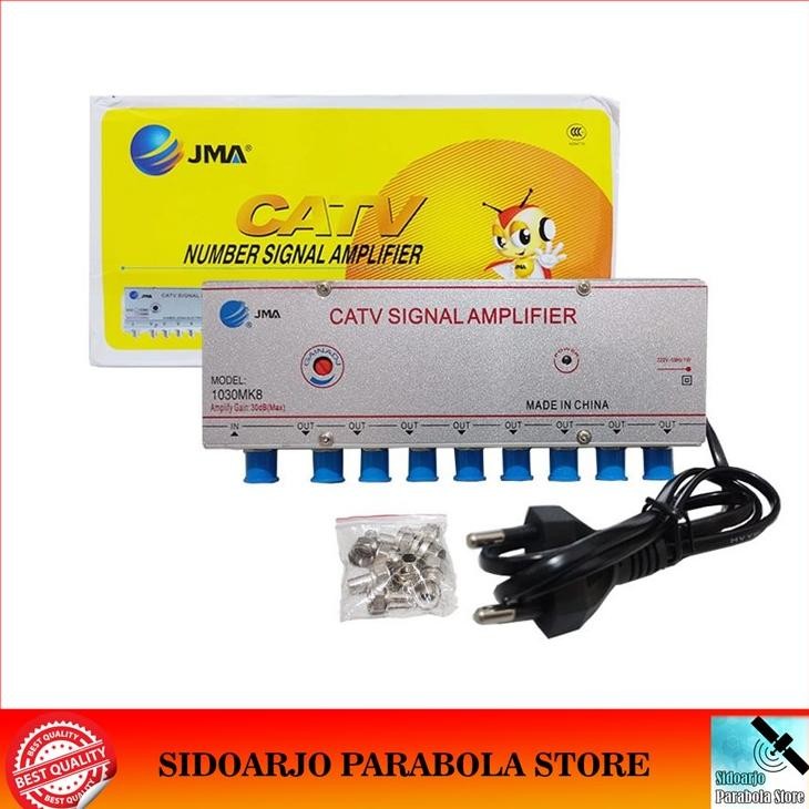 NEW Penguat Sinyal Booster Antena TV UHF VHF Digital & TV Kabel CATV Amplifier Splitter 8 Way 30db J
