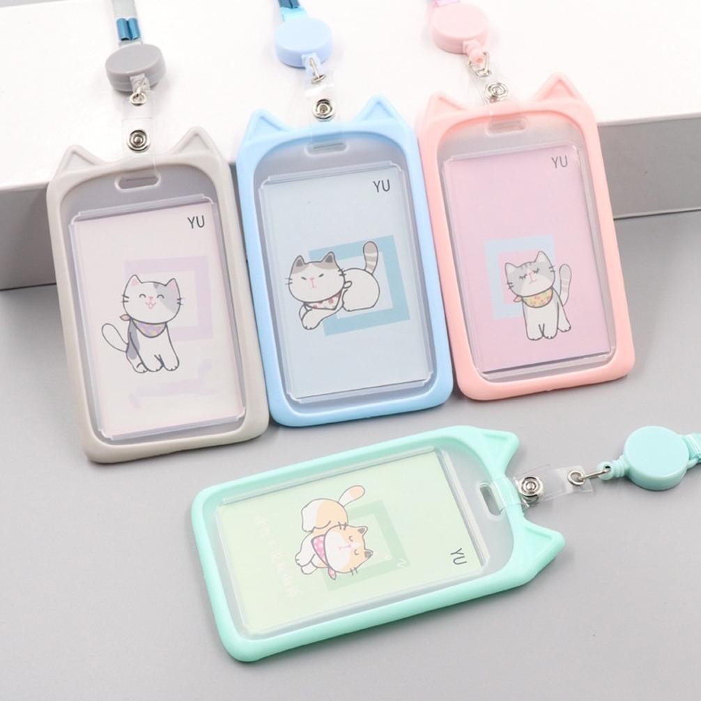 

BRGUNIK Name Tag Lanyard Gantungan Kartu Motif Kucing Akses MRT Busway E-Money Flazz BRIzi Bentuk Karakter Warna Pastel Lanyart Card Holder Id Card S091