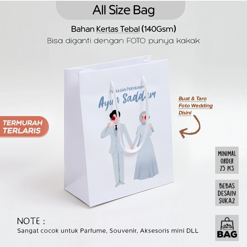 

(+CETAK) Paper Bag Kado Souvenir Wedding ALL SIZE, Paperbag Custom Polos Putih, Papper Bag Polos