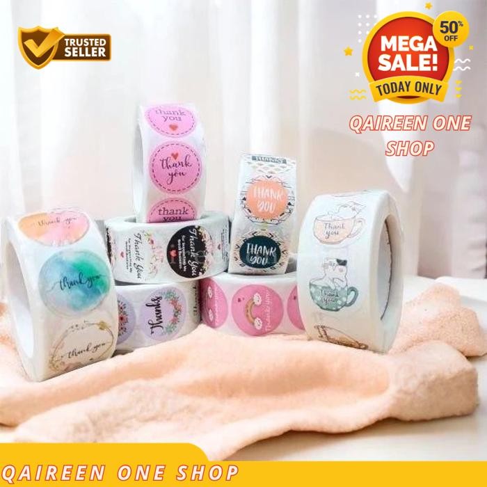 

THANK YOU TERIMA KERTAS 1 STICKER STIKER TEMPEL BULAT BUNGA KUCING QAIREEN ONE SHOP