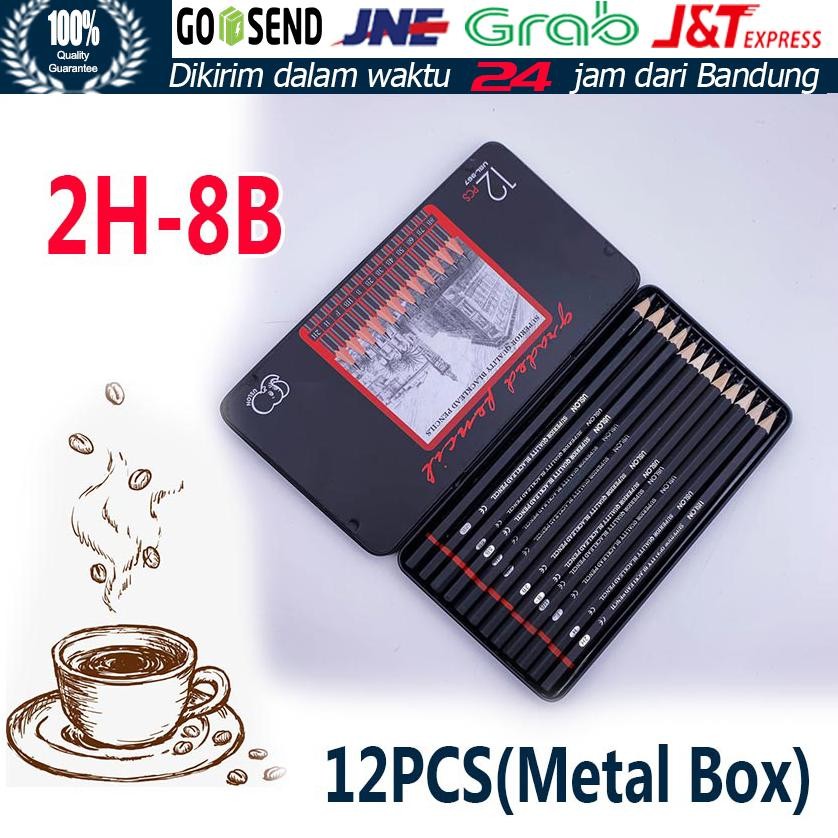 

isi 12 pcs Pensil gambar sketsa set lengkap 2H H F B HB 2B 3B 4B 5B 6B 7B 8B Charcoal Pencils Set DiM