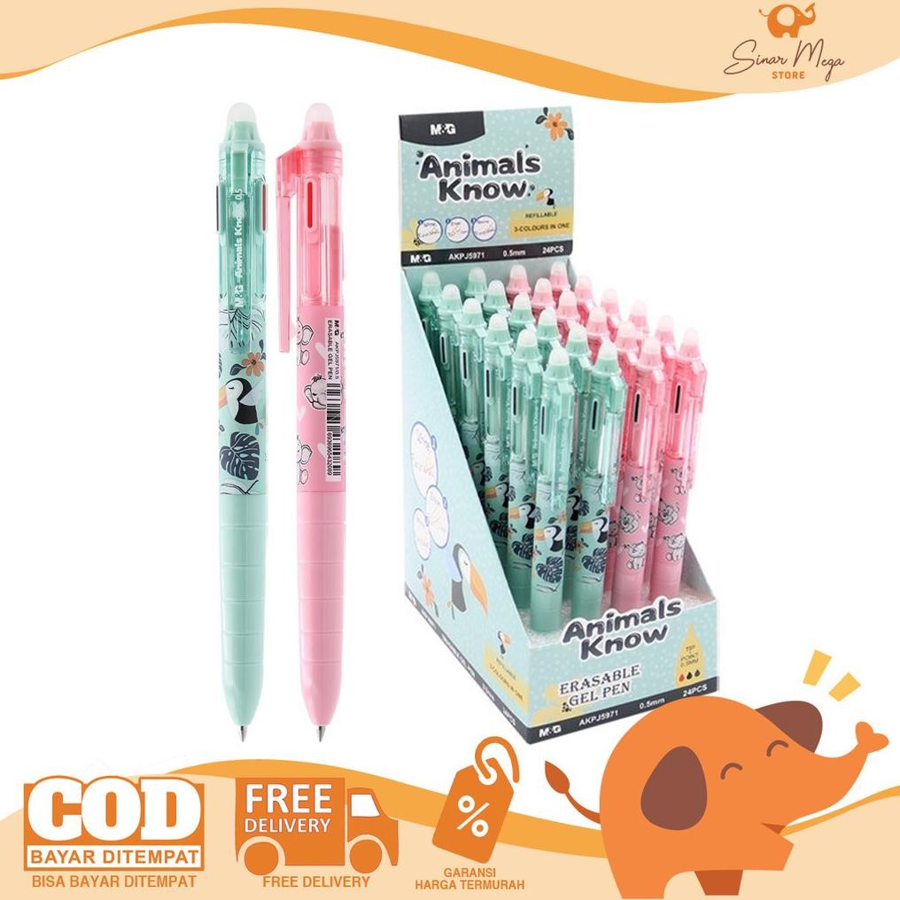 

M&G Erasable Gel Pen 3 Color 0.5mm Animals Know AKPJ5971 - Pulpen 3in1 Bisa Dihapus SATUAN Murah DiM