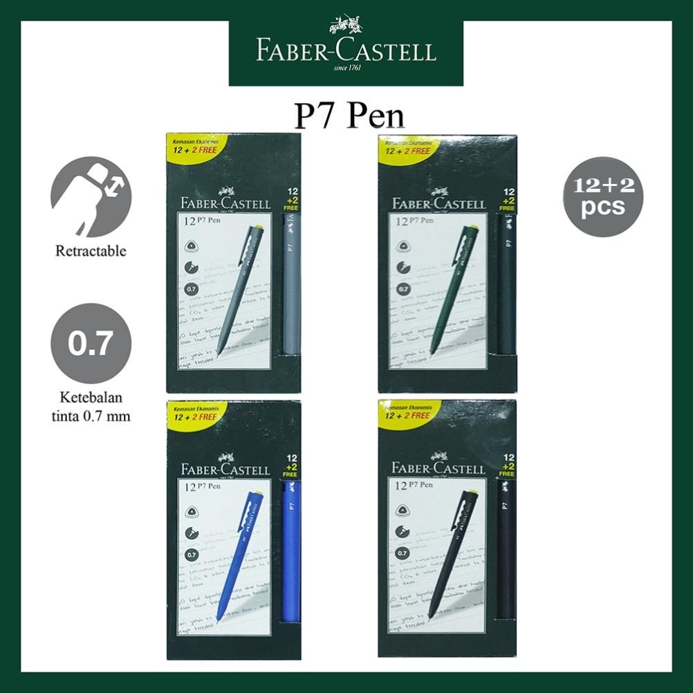 

Pulpen Ballpoint Faber Castell P7 / Black / Grey / Hunter Green / Royal Blue / Per Box Gratis 2 Pcs DiM