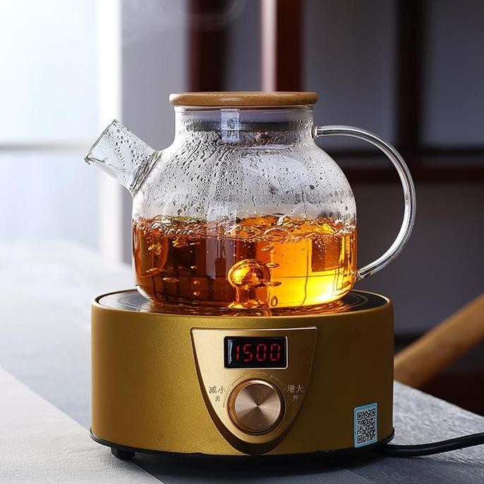 Teapot Maker Teko Teh Air Panas Kaca Dengan Tutup Kayu Anti Panas