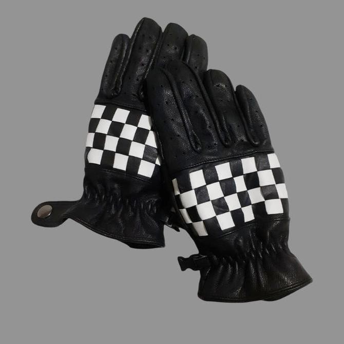 Sarung Tangan Motor Kulit | Gloves Kulit Motor Model Catur Putih