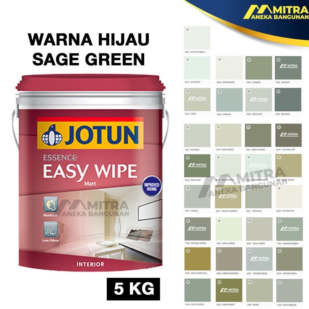 Tembok JOTUN Interior Easy Wipe 3,5 Liter / 5 Kg / Warna Sage Green / Olive / Hijau Muda / Dark Gree