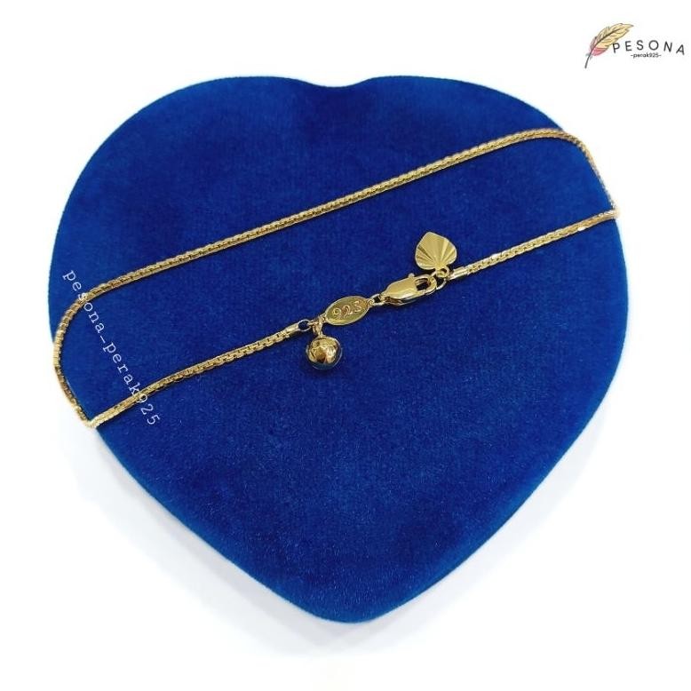 Gelang Kaki Perak Asli Silver 925 Lapis Emas Putih Model Rantai Italy Santa + Kerincing - Perhiasan 