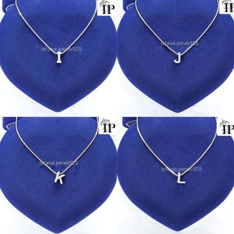 Kalung Perak Asli Silver 925 Lapis Emas Putih dengan Liontin Huruf/Alfabet - Perhiasan Wanita- perak