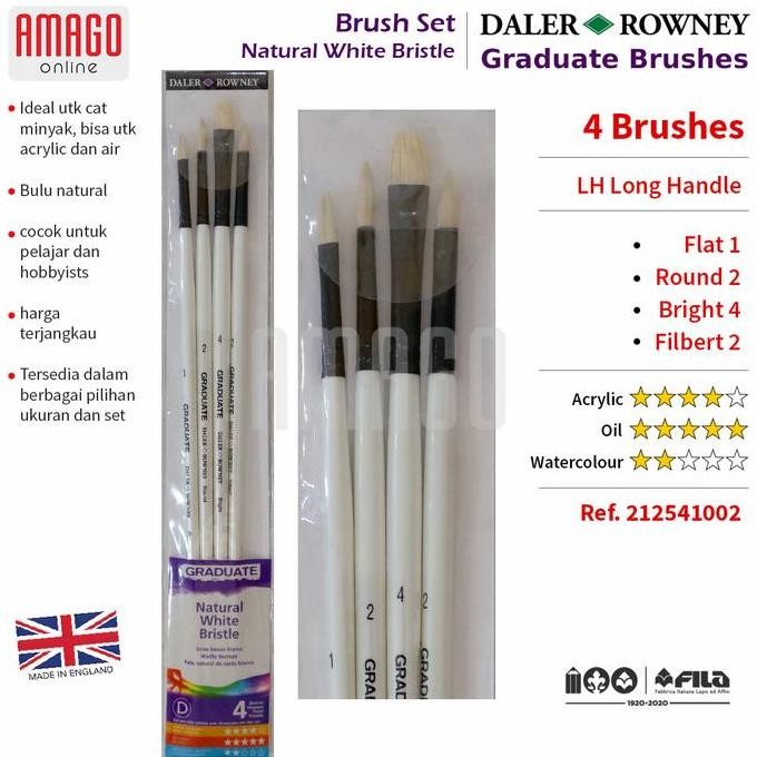 

Kuas Daler Rowney Isi 4 - Graduate Lh Natural Bristle Brush - Set 4