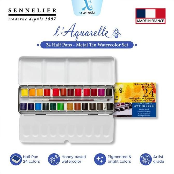 

Cat Air Sennelier L Aquarelle 24 Half Pan Metal Tin Watercolor